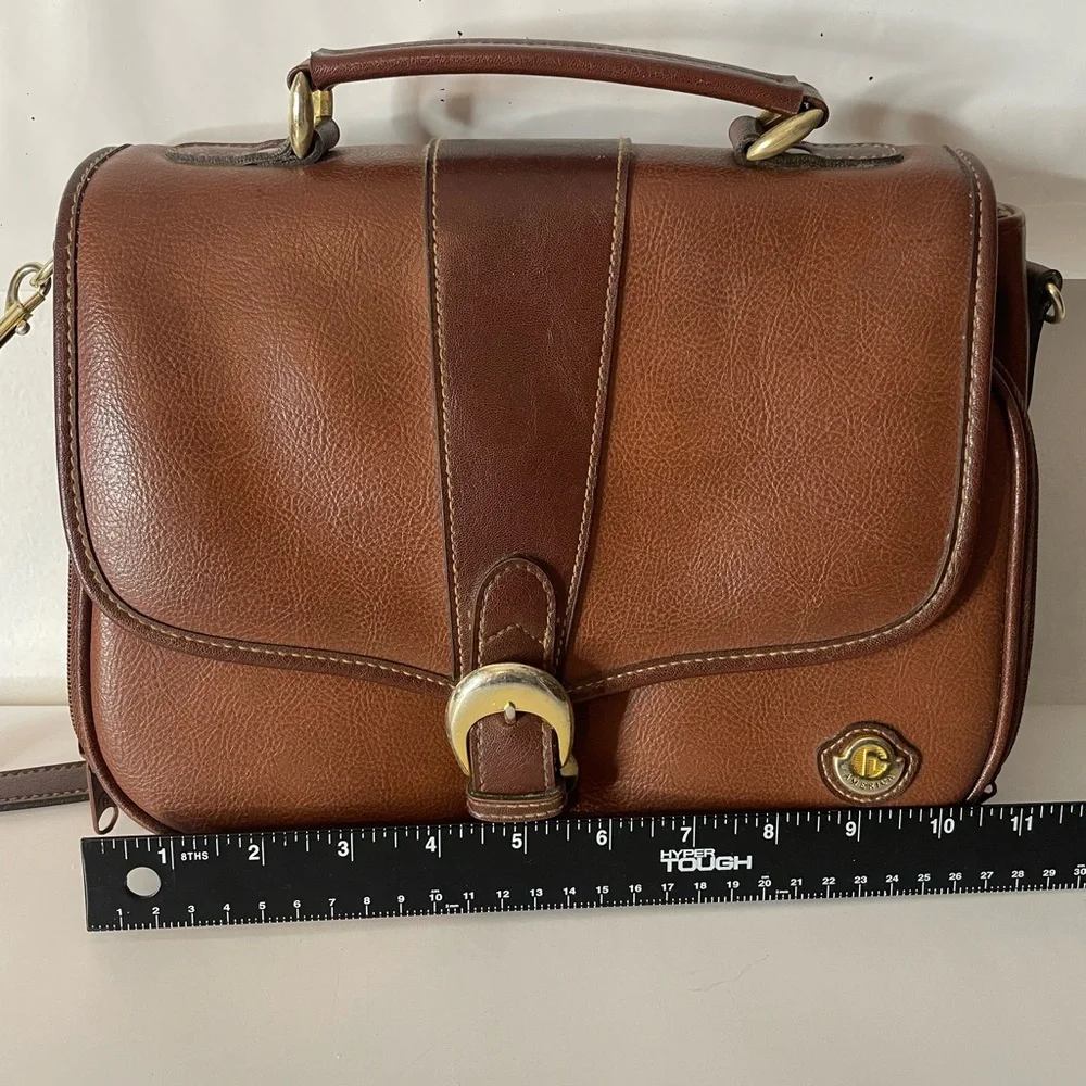 Vintage America Brown Leather Messenger Bag with Brass Hardware